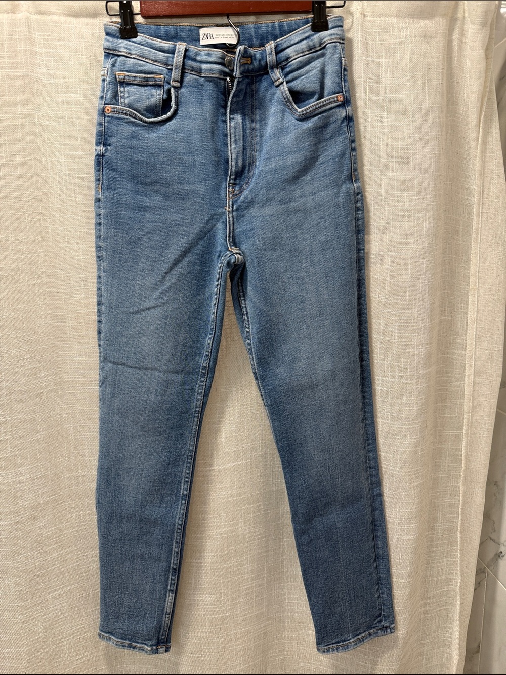 Zara Medium Wash High-Rise Slim Jeans - Blue